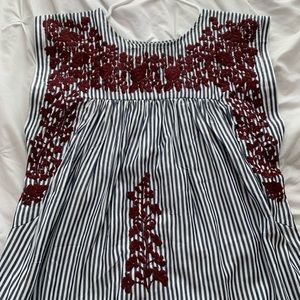 Boutique Maroon Embroidered Striped Dress